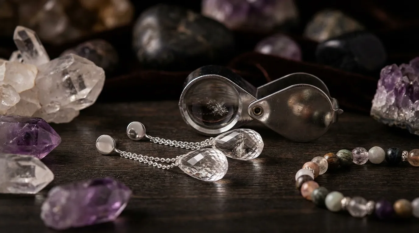 Lupa jubilerska używana do badania inkluzji w krysztale