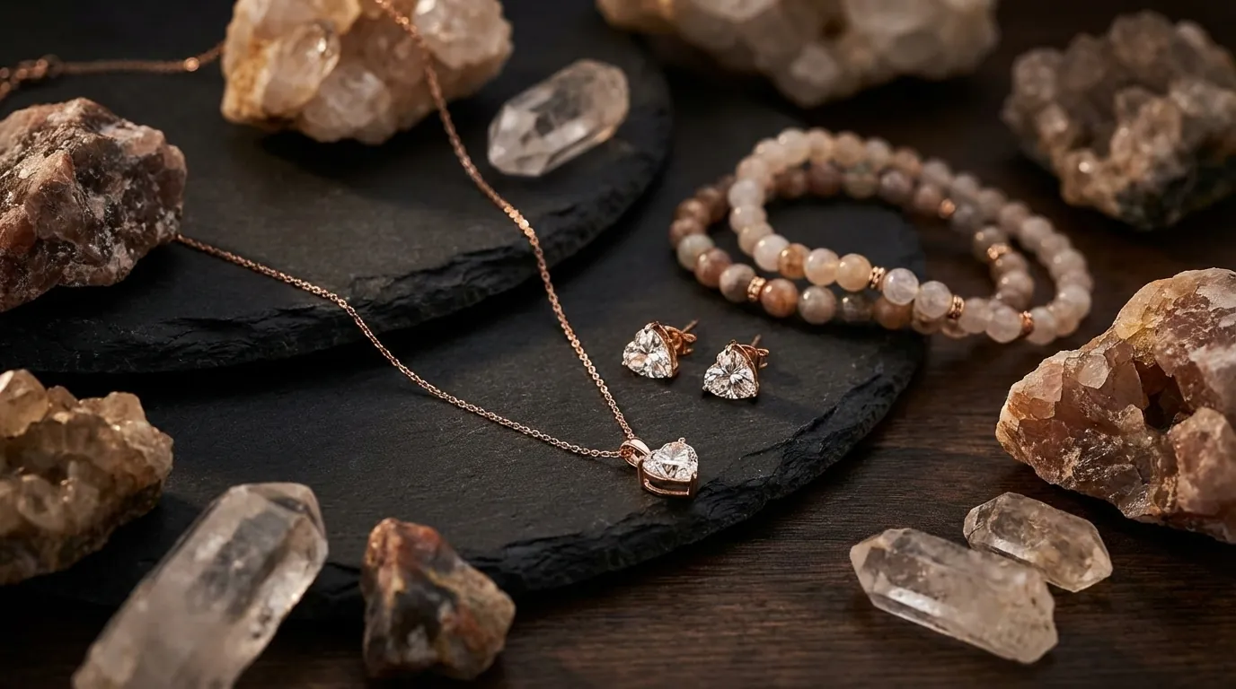 Ręcznie robiona biżuteria Brazi z surowym kryształem górskim