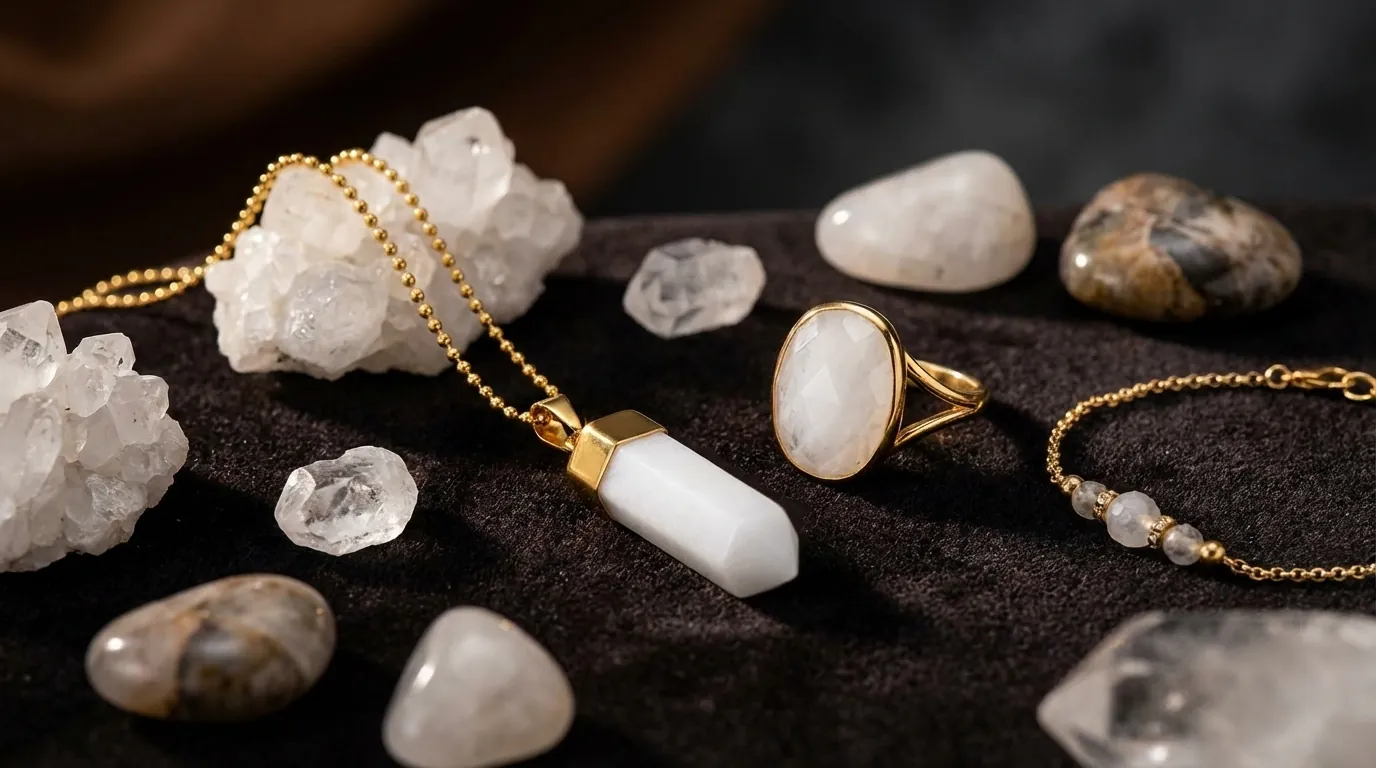 Elegancki pierścionek z kwarcem białym oprawionym w złoto