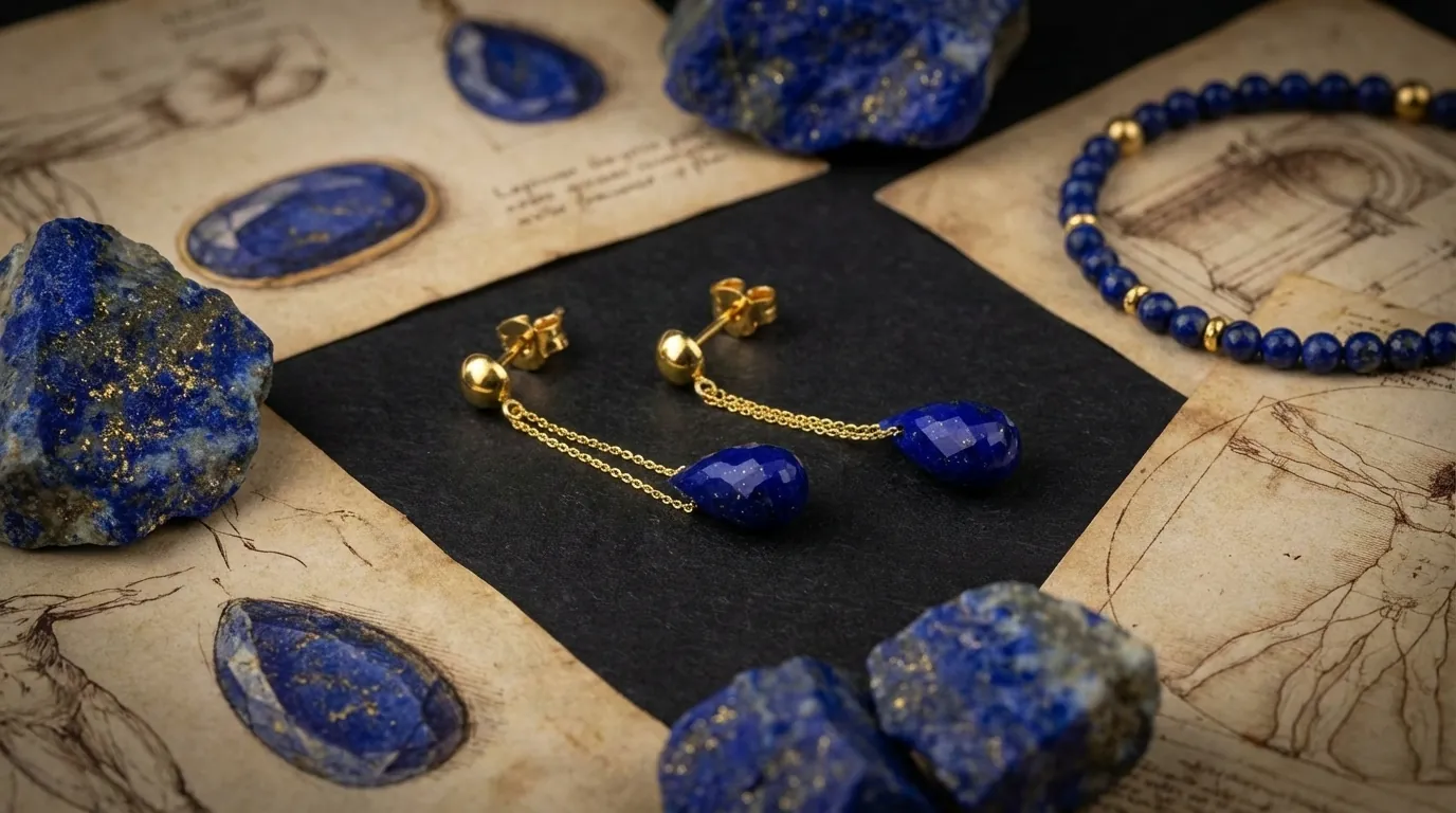 Naszyjnik z lapis lazuli na tle szkiców renesansowych