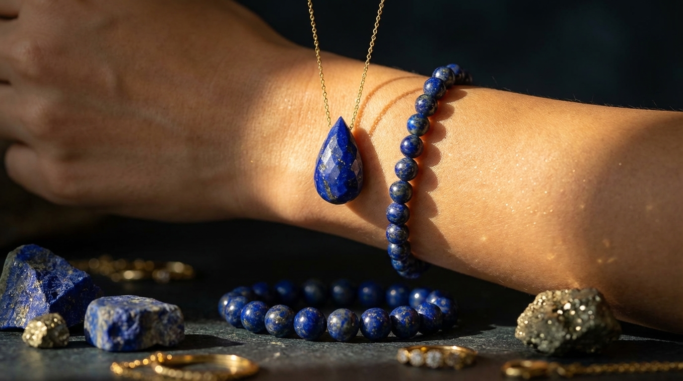 Lapis lazuli bransoletka na nadgarstku w świetle słońca