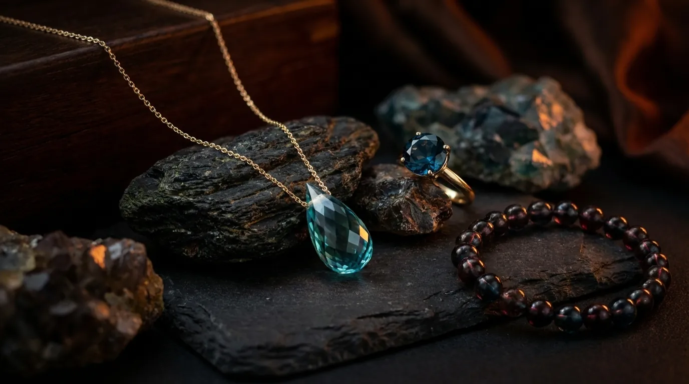 Pierścionek z głęboko granatowym topazem London Blue