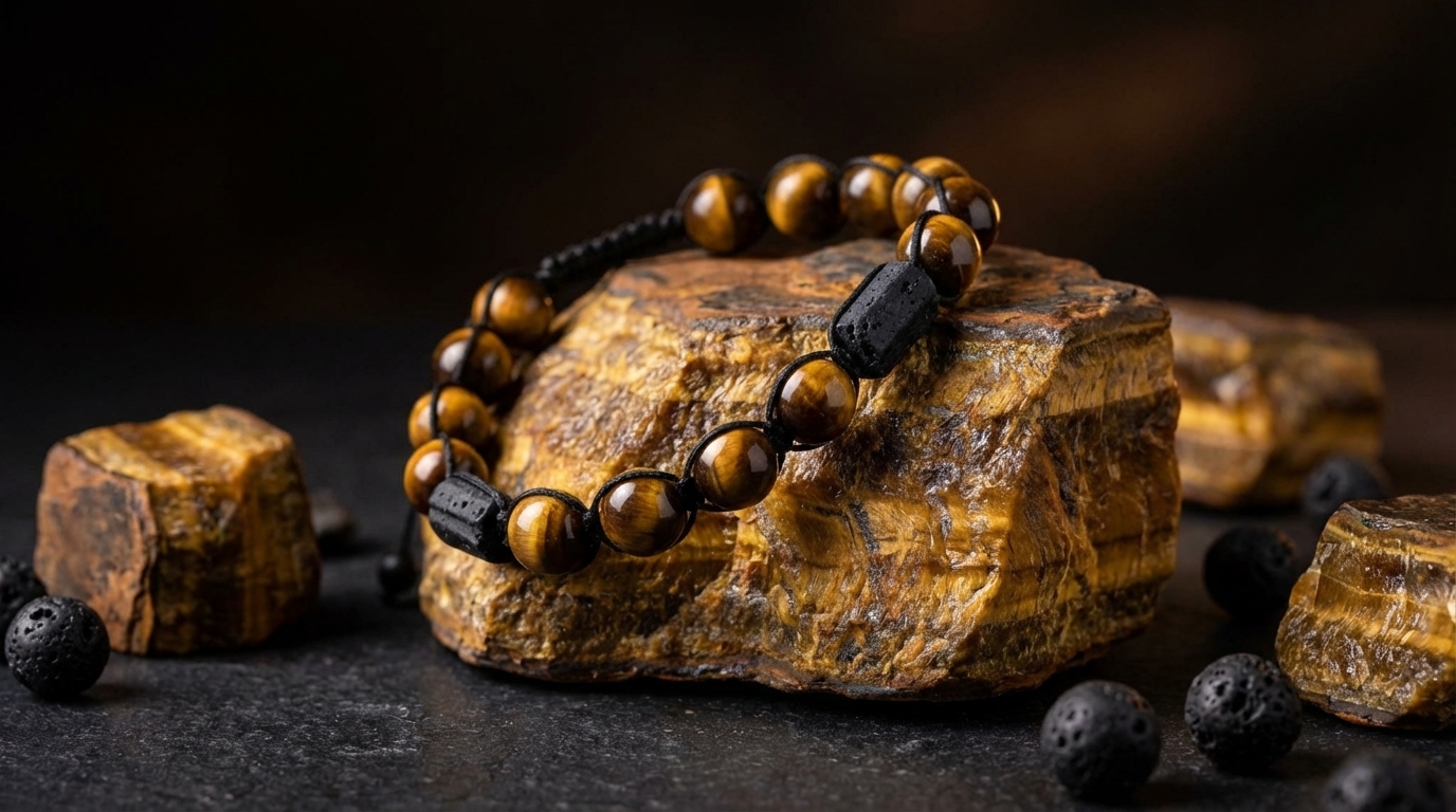 Surowa bryła tygrysiego oka o złocisto-brązowych pasmach