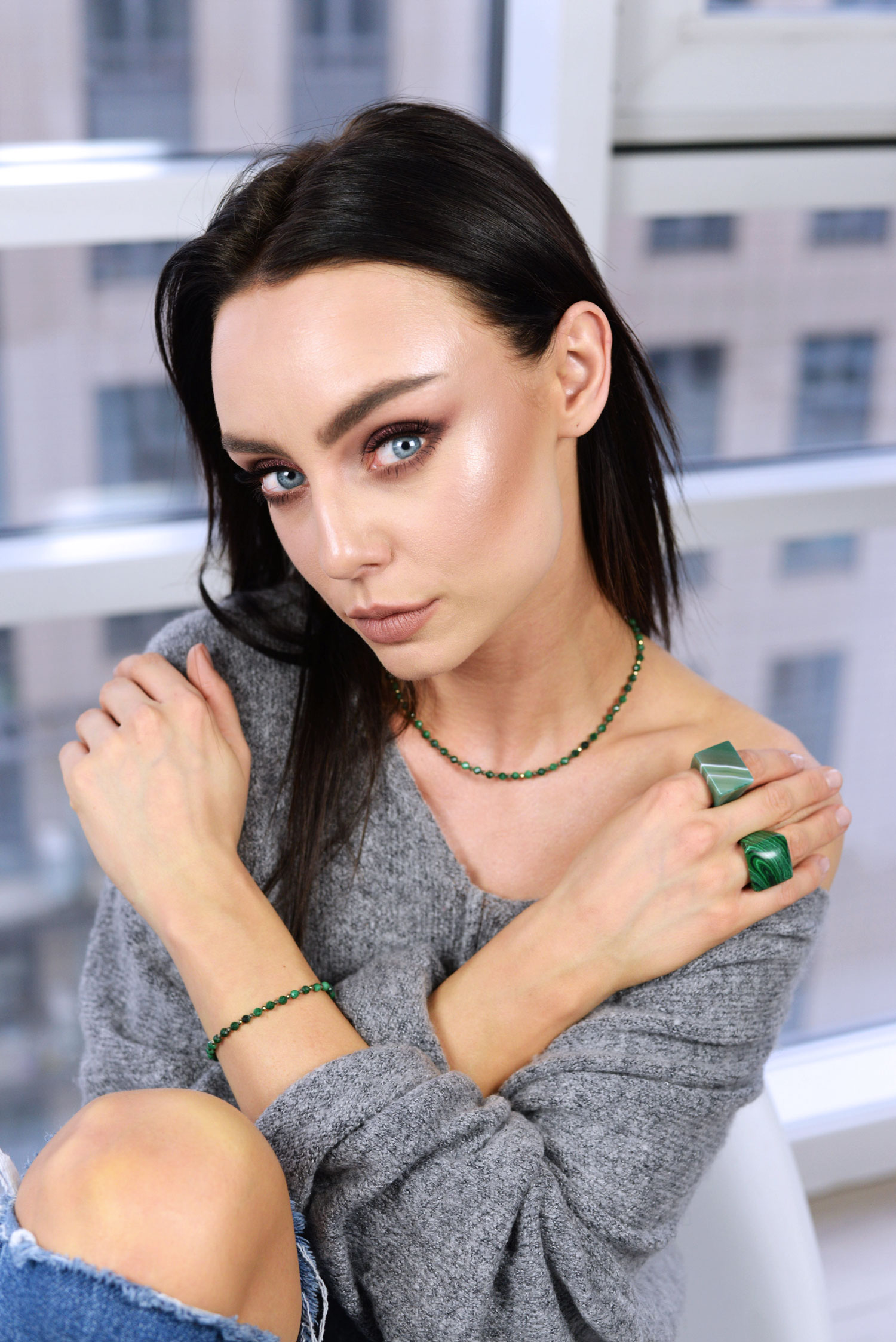 Naszyjnik Malachit i Piryt złoto