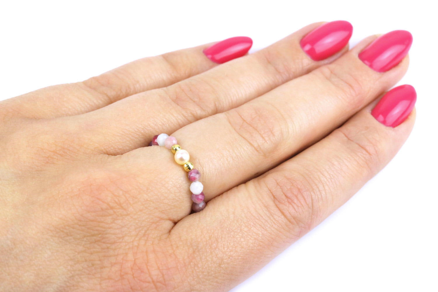 Pierścionek Turmalin Kolorowy i Perła 