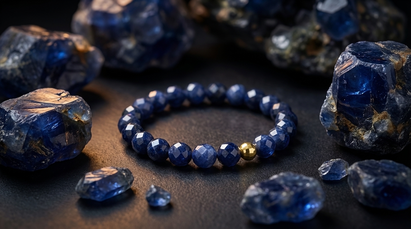 Surowy kryształ szafiru o głębokiej niebieskiej barwie