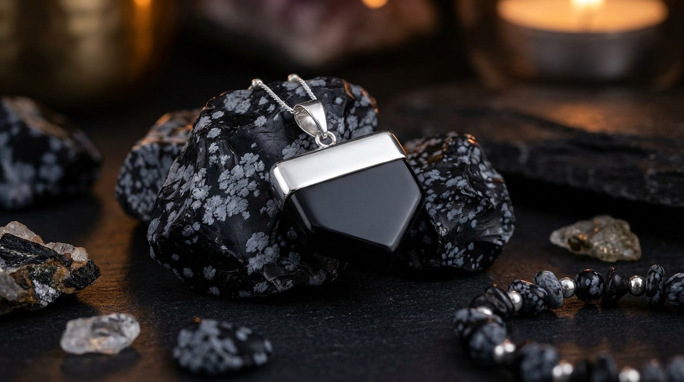 Naszyjnik Obsydian Trójkąt Szlifowany