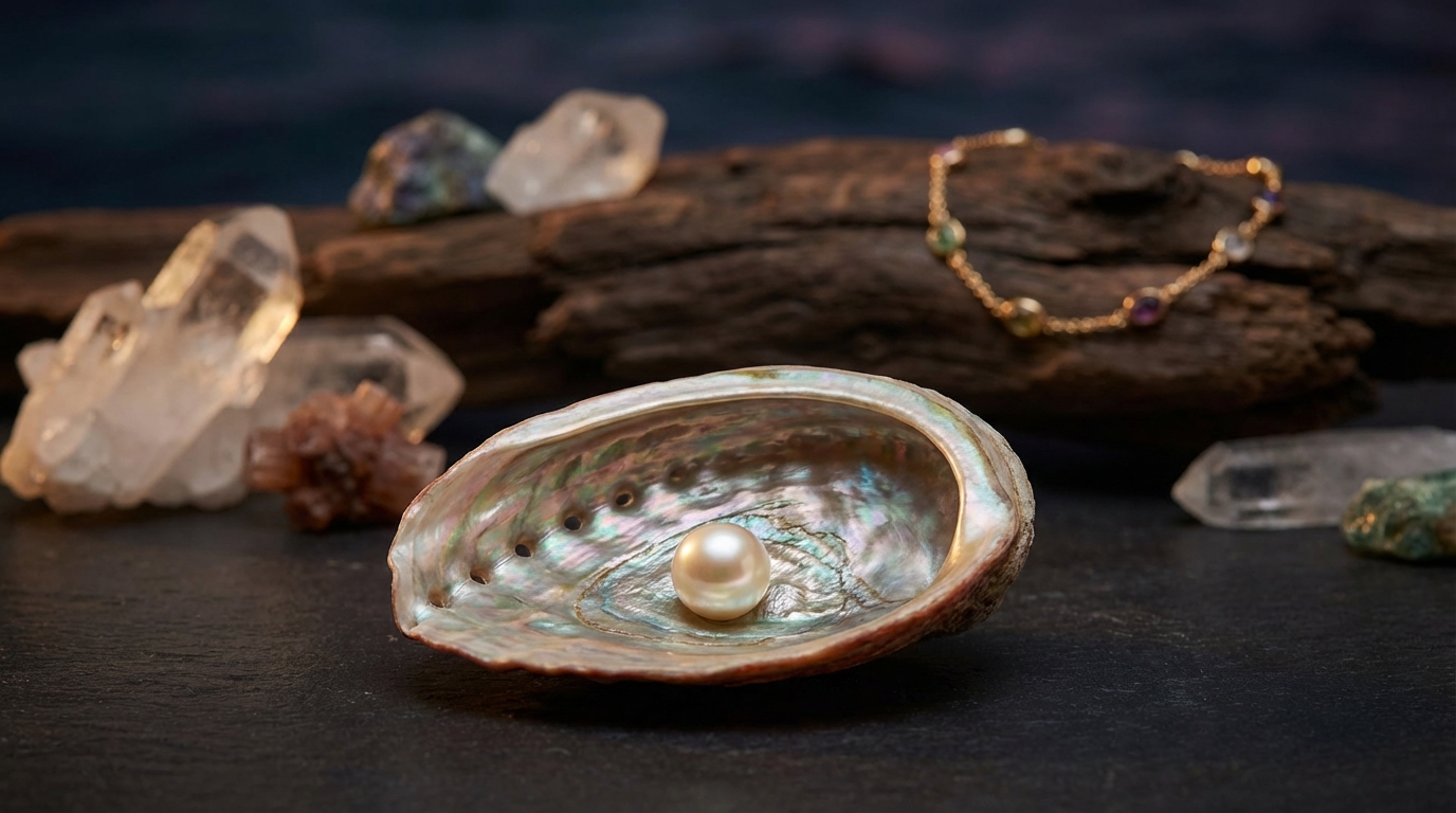 Przekrój muszli pokazujący formowanie się perły naturalnej w głębinach oceanu