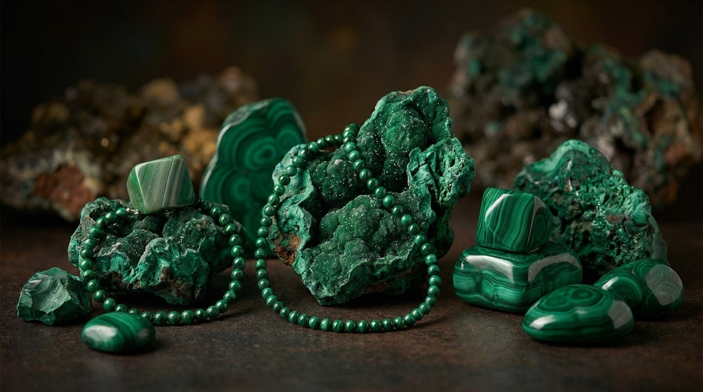 Naszyjnik Malachit i Piryt złoto